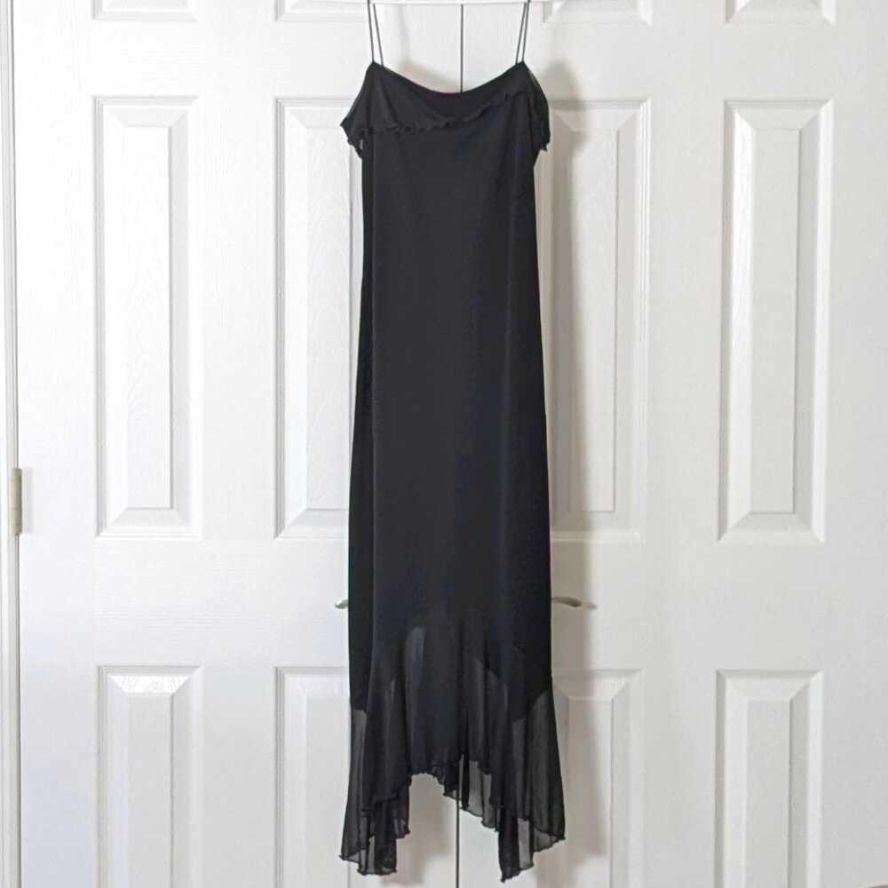BUYER TOO Women's Spaghetti Straps Handkerchief Hem Midi Dress  Size S Black